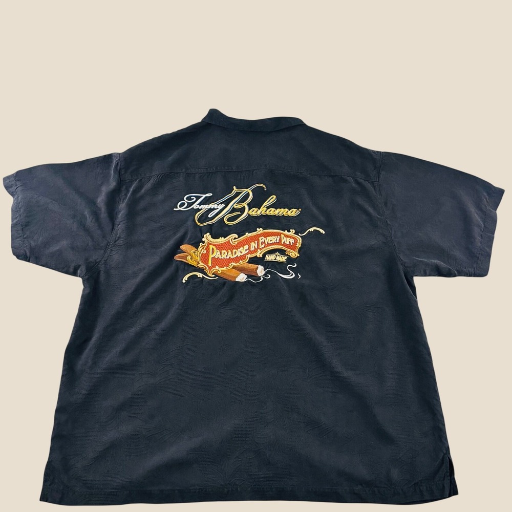 Tommy Bahama Mens XXL Black Silk Cigar Paradise In Every Puff Camp Shirt